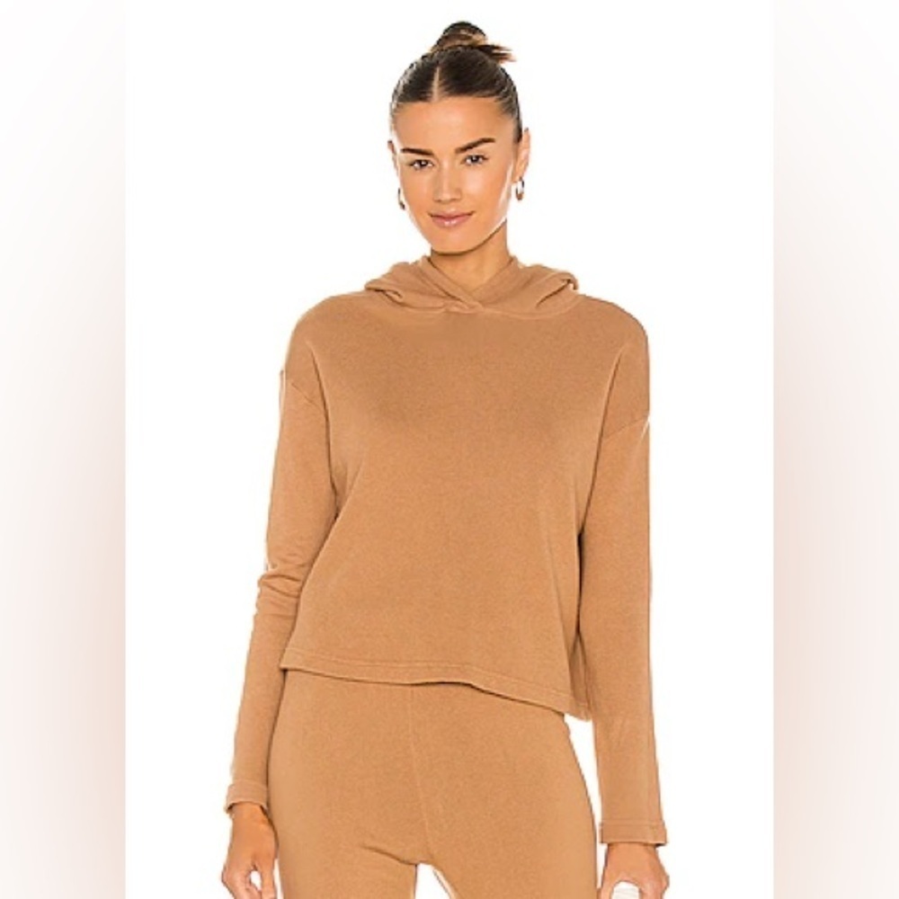 Enza Costa French Terry Cropped Hoodie in Pecan